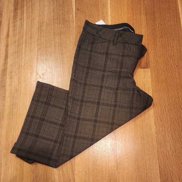Express Editor Brown Plaid Cropped Cuffed Capri Pants NWT- Size 12 - Picture 3 of 4